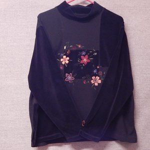 ERIKA COLLECTION == Floral Sweater == Embroidered Top == Size XL == 2 Tone Black